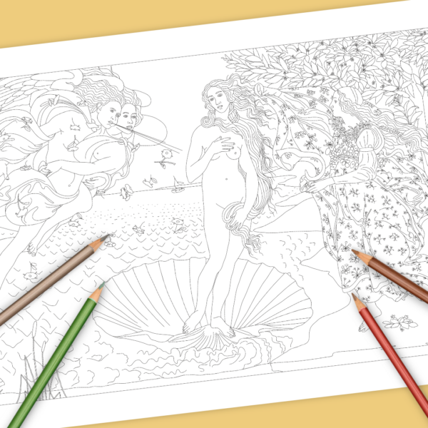 Kleurplaat De geboorte van Venus Botticelli