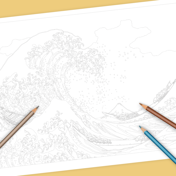 Kleurplaat De grote golf van Kanagawa Hokusai