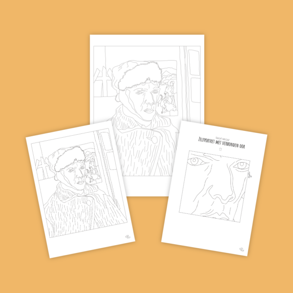 Kleurplaat Zelfportret met verbonden oor Vincent van Gogh